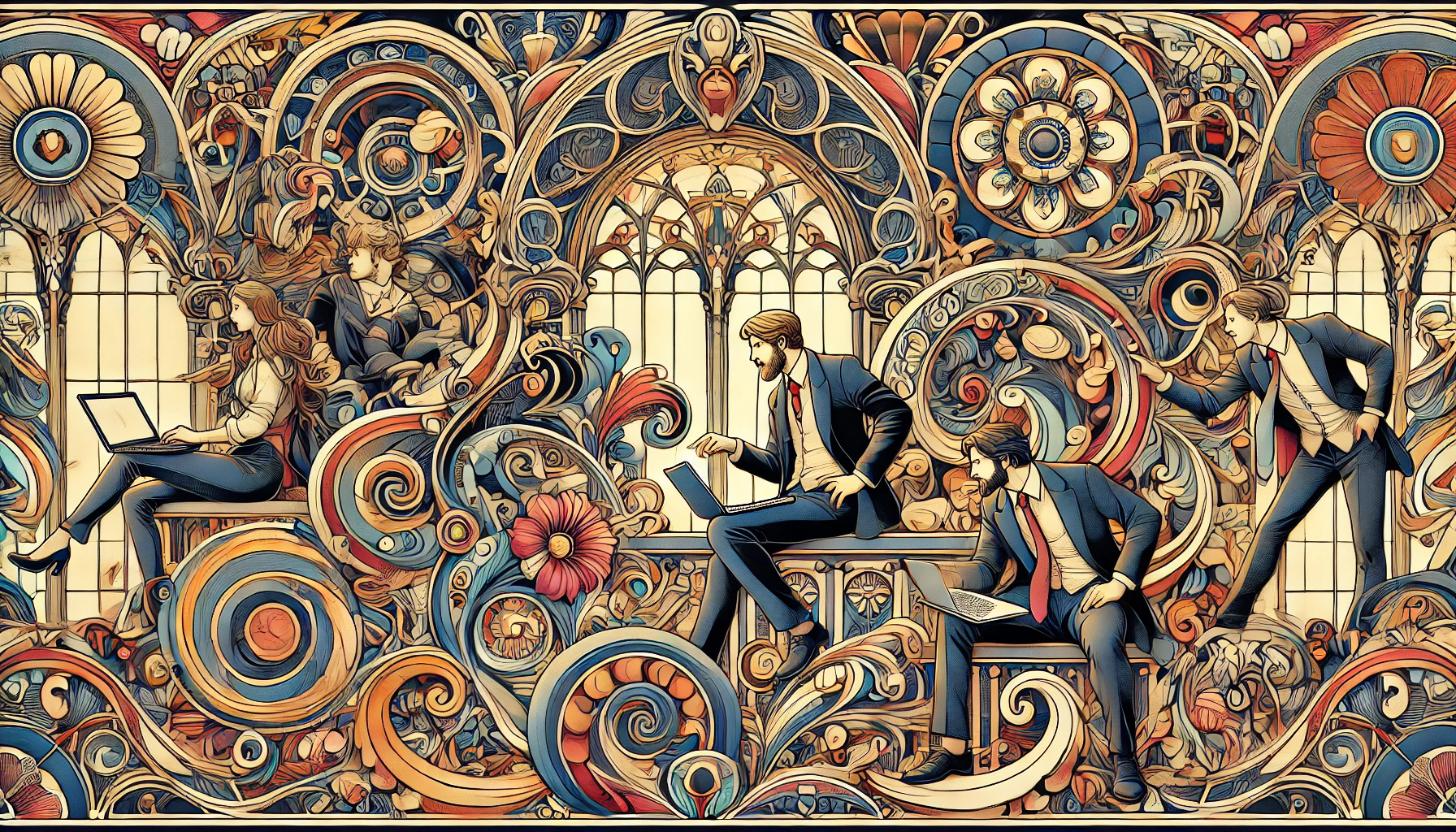 Illustration Art Nouveau de reprise d'entreprise digitale avec des personnages contemporains