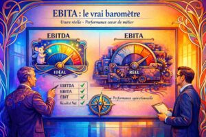 Comparaison visuelle entre l'EBITDA idéal et l'Ebita réel, soulignant l'Ebita comme le vrai baromètre de performance opérationnelle.